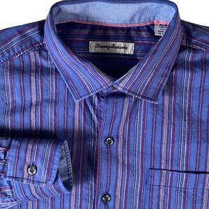Tommy Bahama Mens Blue Purple Striped Long Sleeve Button Down Shirt Size Medium